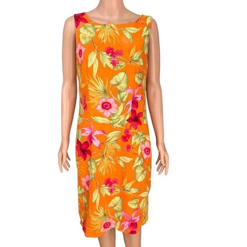 Miss Dorby Vintage Tropical linen blend Short Sleeveless Dress Size 10 beaded